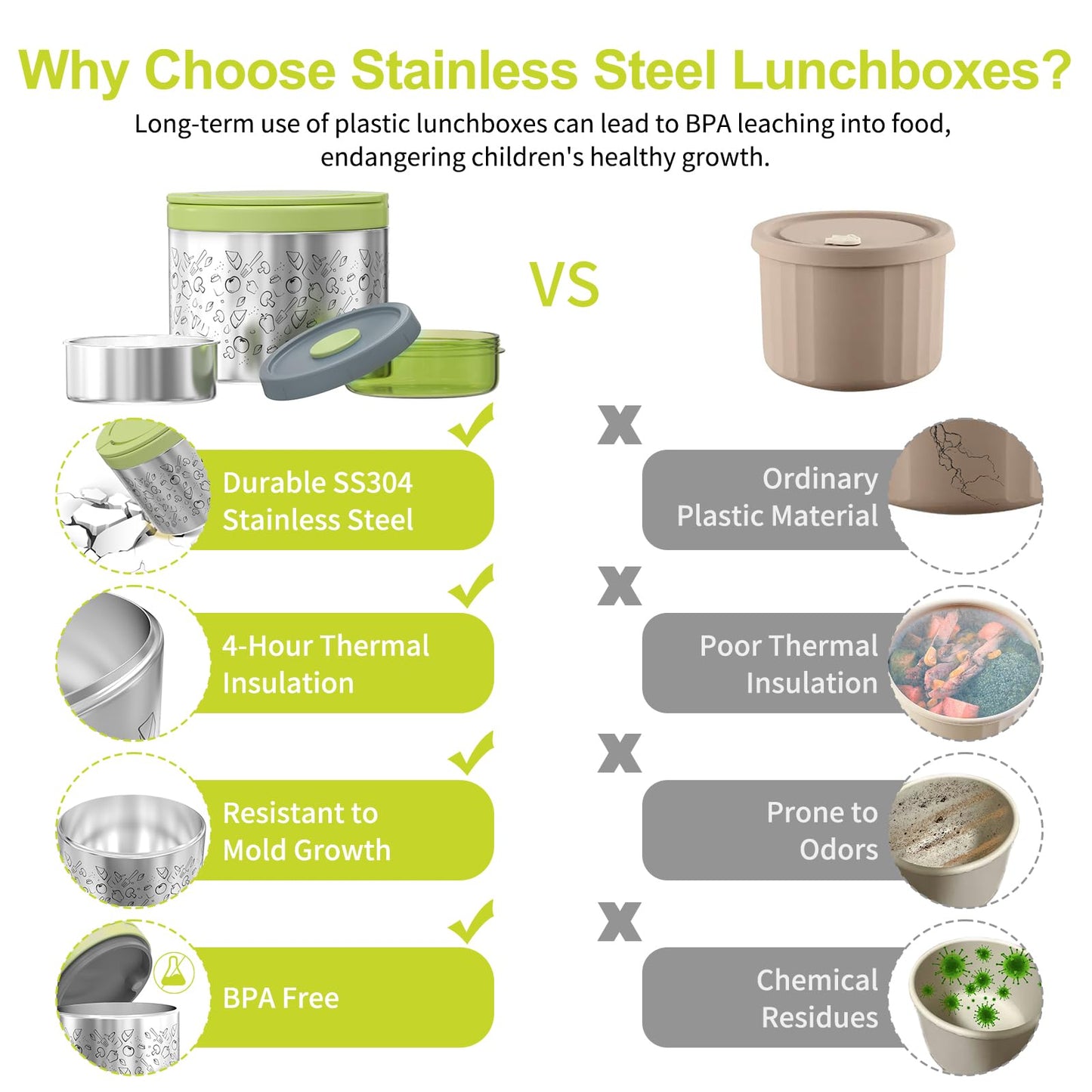 Lille home juego de loncheras aisladas al vacío para mantener la comida caliente durante 6 a 8 horas