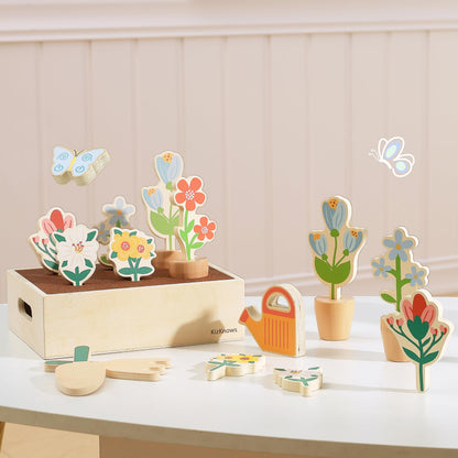 Juego de jardín de flores de madera para niños pequeños de 3 años en adelante