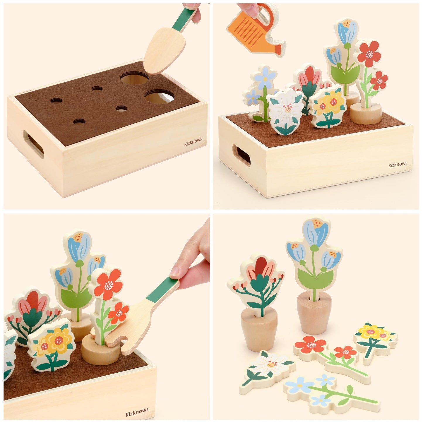Juego de jardín de flores de madera para niños pequeños de 3 años en adelante