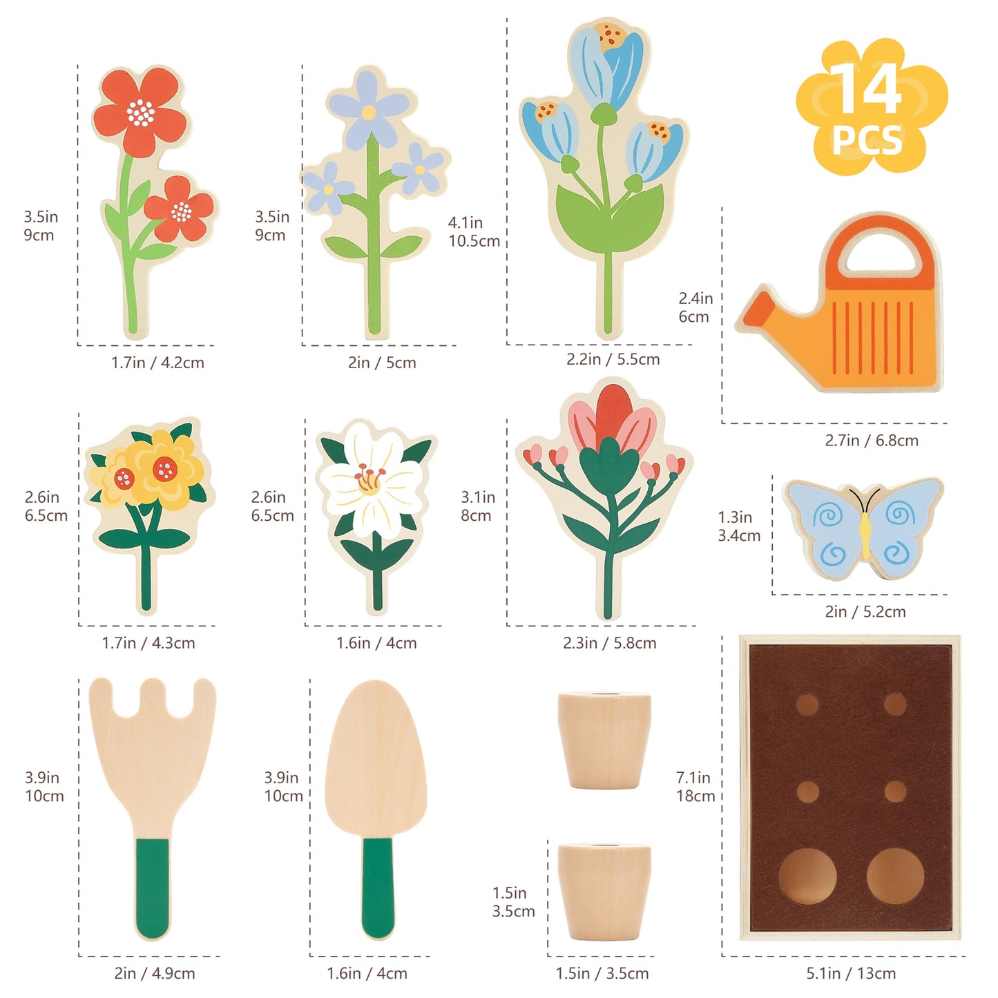 Juego de jardín de flores de madera para niños pequeños de 3 años en adelante