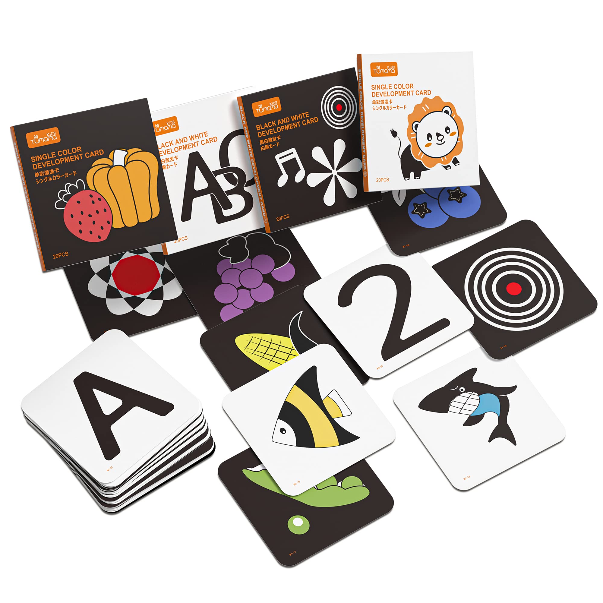 TUMAMA - tarjetas didácticas de aprendizaje de estimulación visual de alto contraste, 80 tarjetas