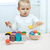 Bolas de madera y tazas de juguete Montessori clasificadoras de colores, juego educativo de madera con 12 tazas, 12 bolas grandes de 1.6 in