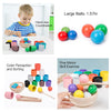 Bolas de madera y tazas de juguete Montessori clasificadoras de colores, juego educativo de madera con 12 tazas, 12 bolas grandes de 1.6 in