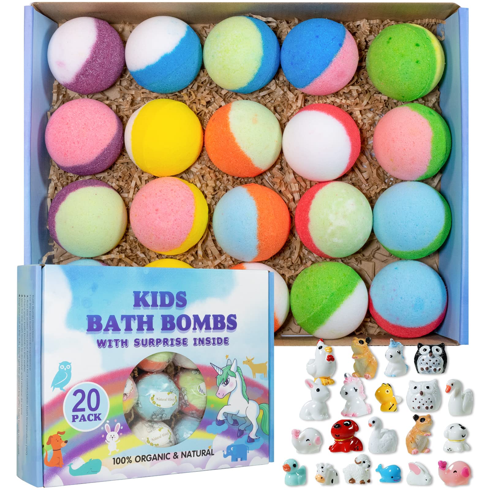 Set de regalo de bombas de baño con juguetes en el interior, paquete de 20 bombas