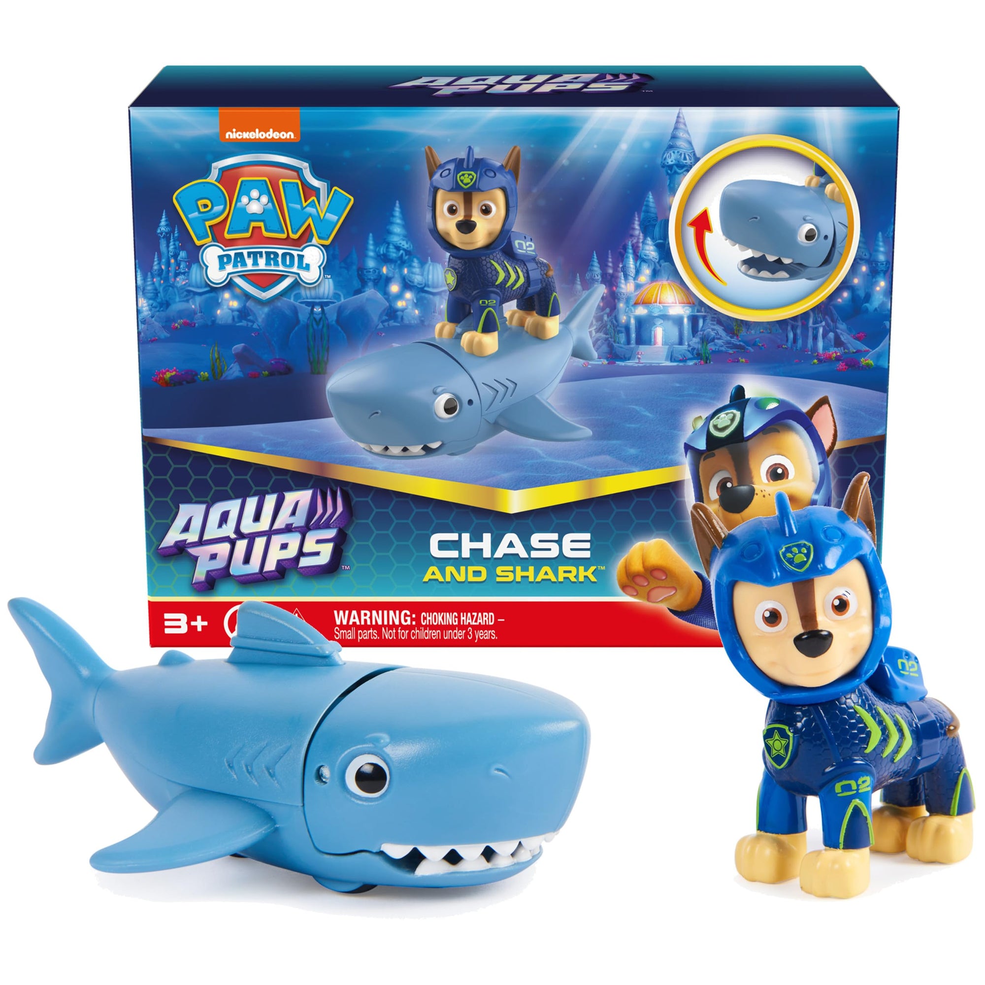 Paw Patrol, Aqua Pups - Juego de figuras de acción de persecución y tiburón