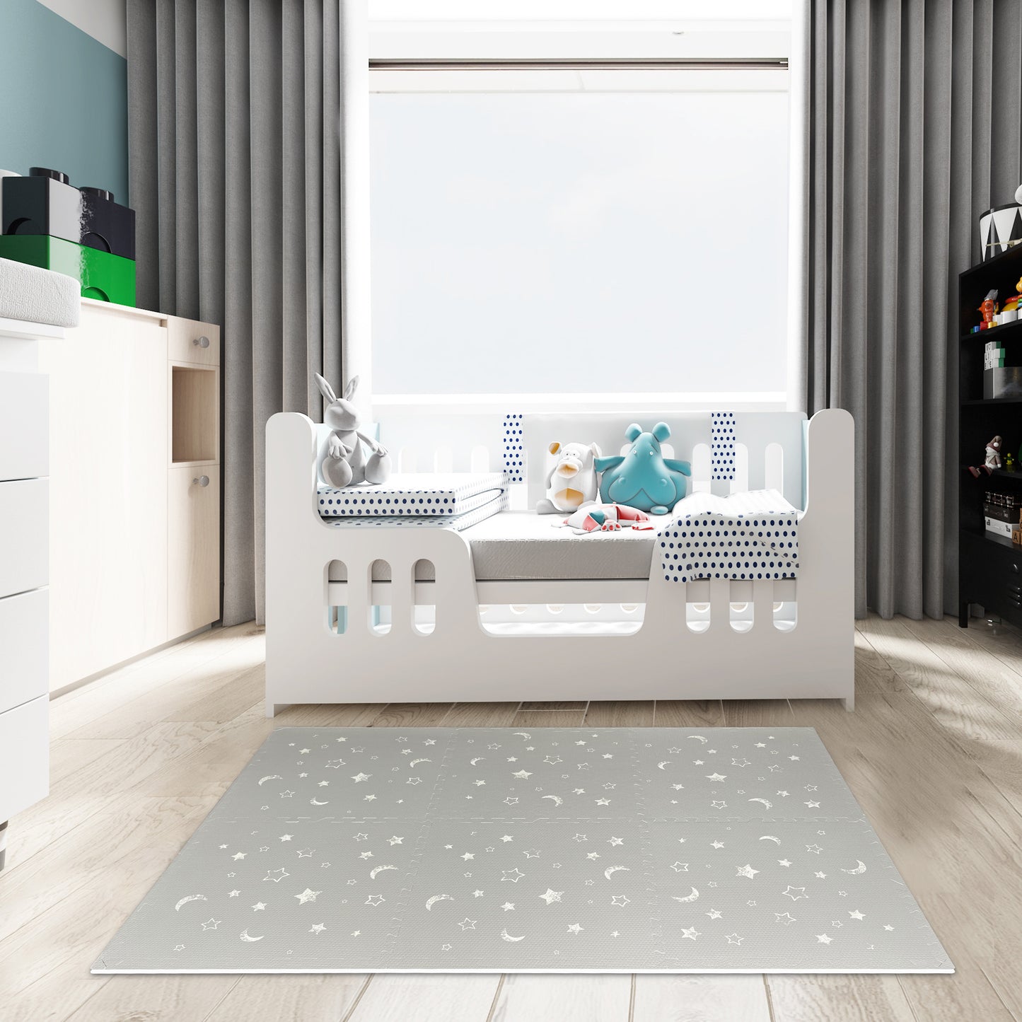 Alfombra de juego para bebés, seis azulejos entrelazados hechos con espuma EVA suave no tóxica, 4 x 6 pies