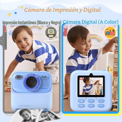 Cámaras digitales instantáneas, cámara digital selfie HD de doble lente 1080P con papel de impresión