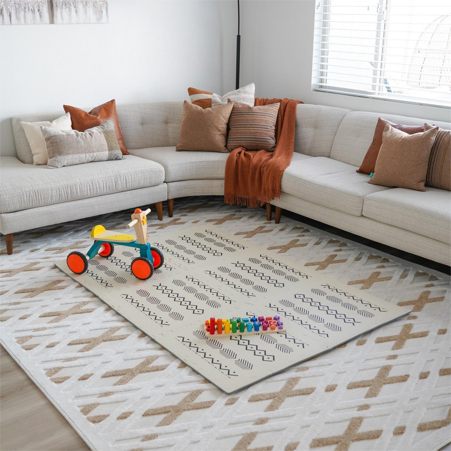 Alfombra de juego para bebés, seis azulejos entrelazados hechos con espuma EVA suave no tóxica, 4 x 6 pies