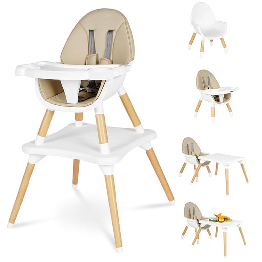 Silla alta 6 en 1 para bebés y niños pequeños, juego de silla alta convertible de madera