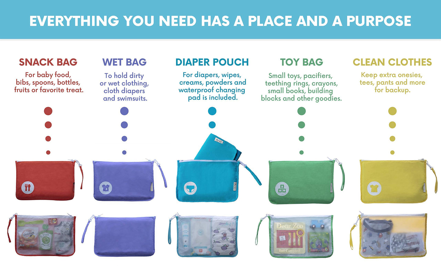 Bolsas organizadoras para bolsas de pañales de OYYO, un juego de 5 piezas