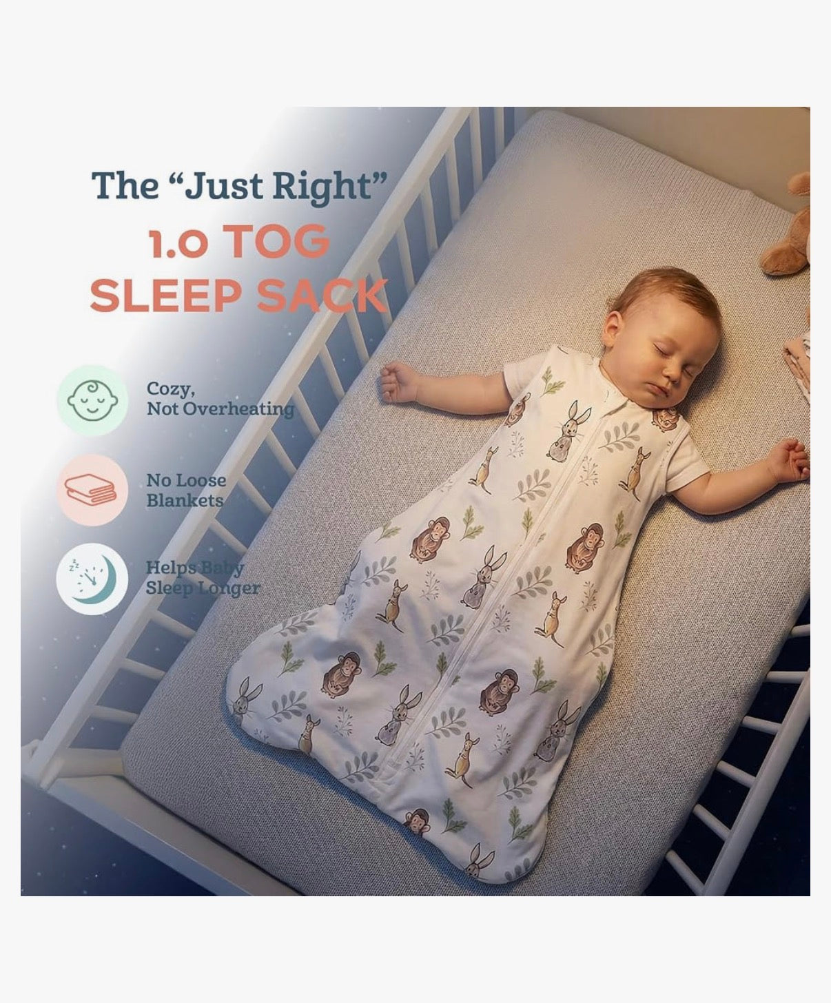 Saco de dormir 1.0 TOG, manta suave para bebé, con cremallera de 2 vías, M 6-15 meses