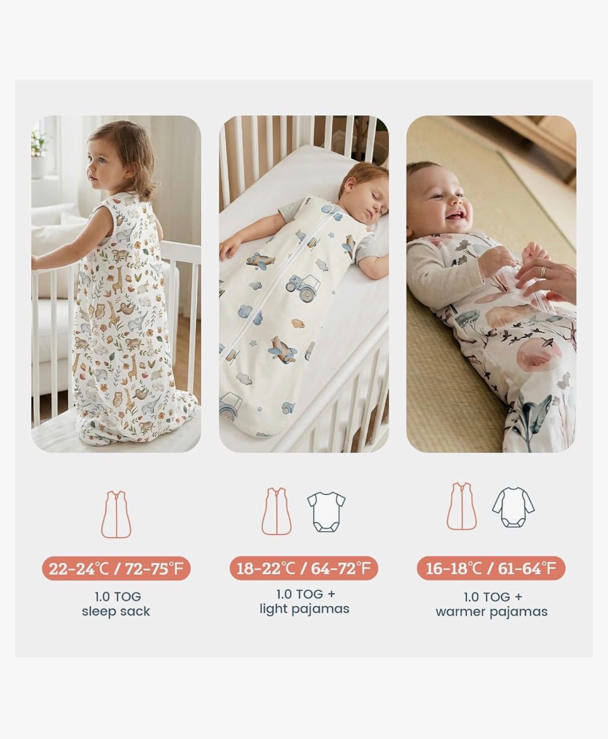 Saco de dormir 1.0 TOG, manta suave para bebé, con cremallera de 2 vías, M 6-15 meses