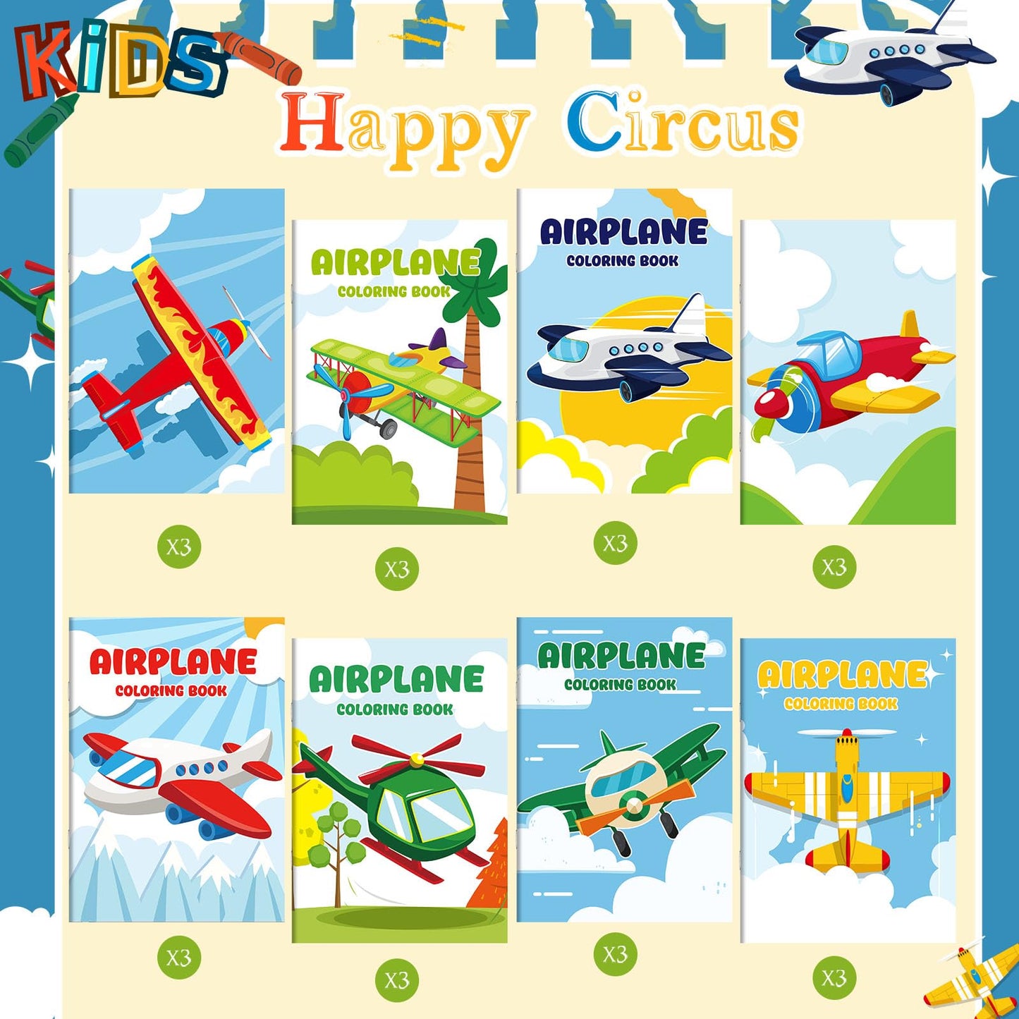 Libros de actividades de dibujo para recuerdos de fiesta (paquete de 24, avión)