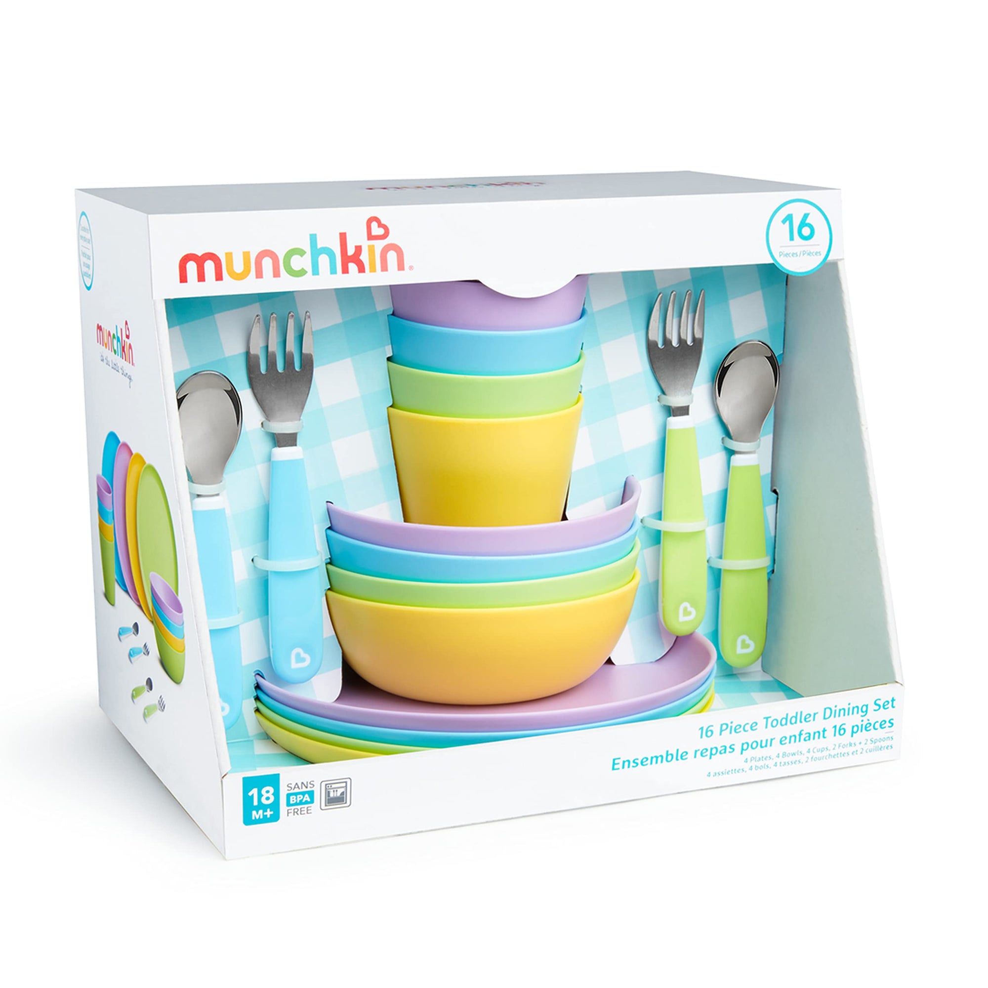 Munchkin® Juego de 16 suministros de alimentación para bebés y niños pequeños, incluye platos, cuencos, tazas y utensilios