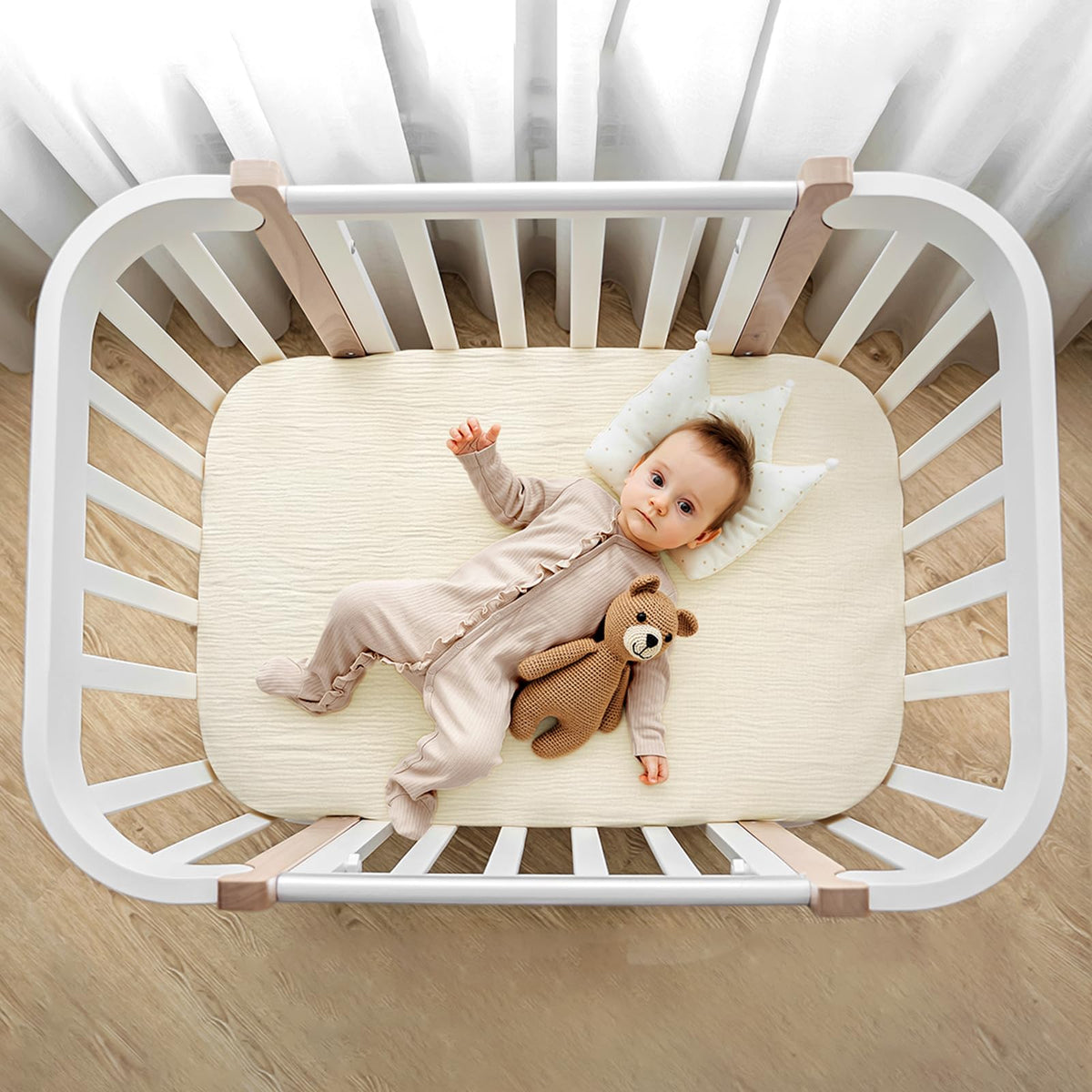 lulumoon Sábanas bajera ajustable de muselina: compatible con la mayoría de bassinet