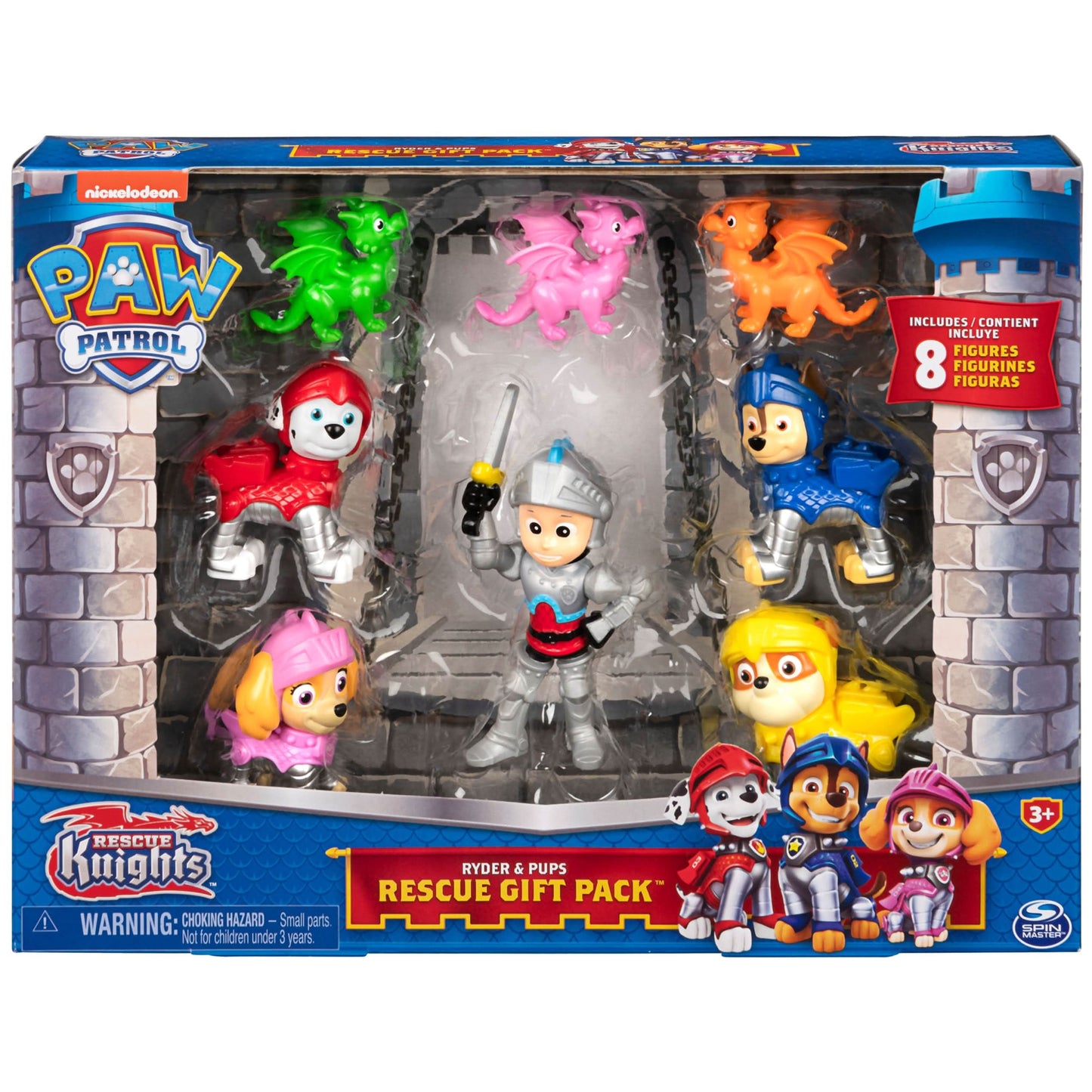 Paw Patrol, Rescue Knights Ryder and Pups, paquete de regalo con 8 figuras de juguete