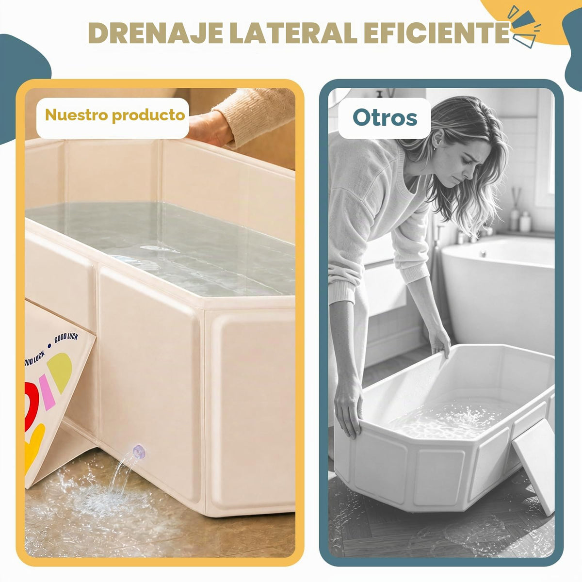 Orzbow Bañera para niños pequeños con tapón de drenaje lateral, portátil
