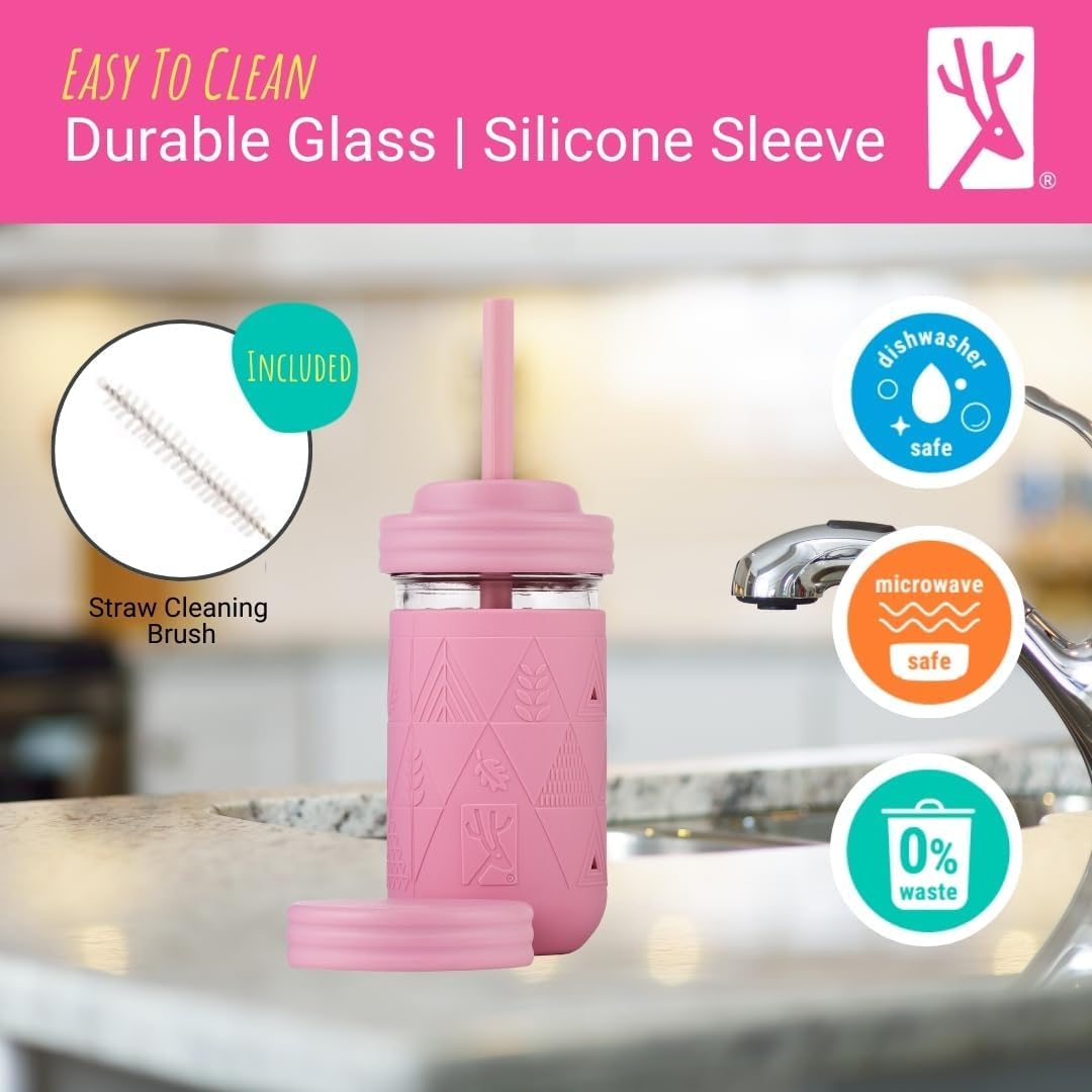 Elk and Friends Vasos para beber para niños y niños pequeños | Tarro de vidrio original de 12 onzas