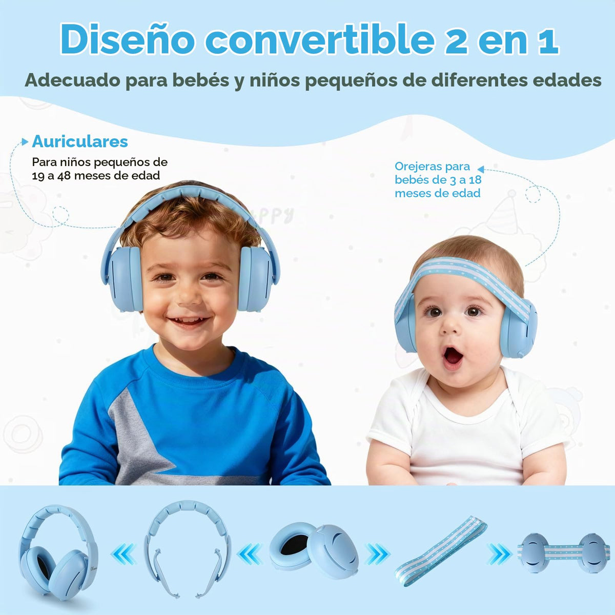 Auriculares con cancelación de ruido para bebés de 0 a 48 meses