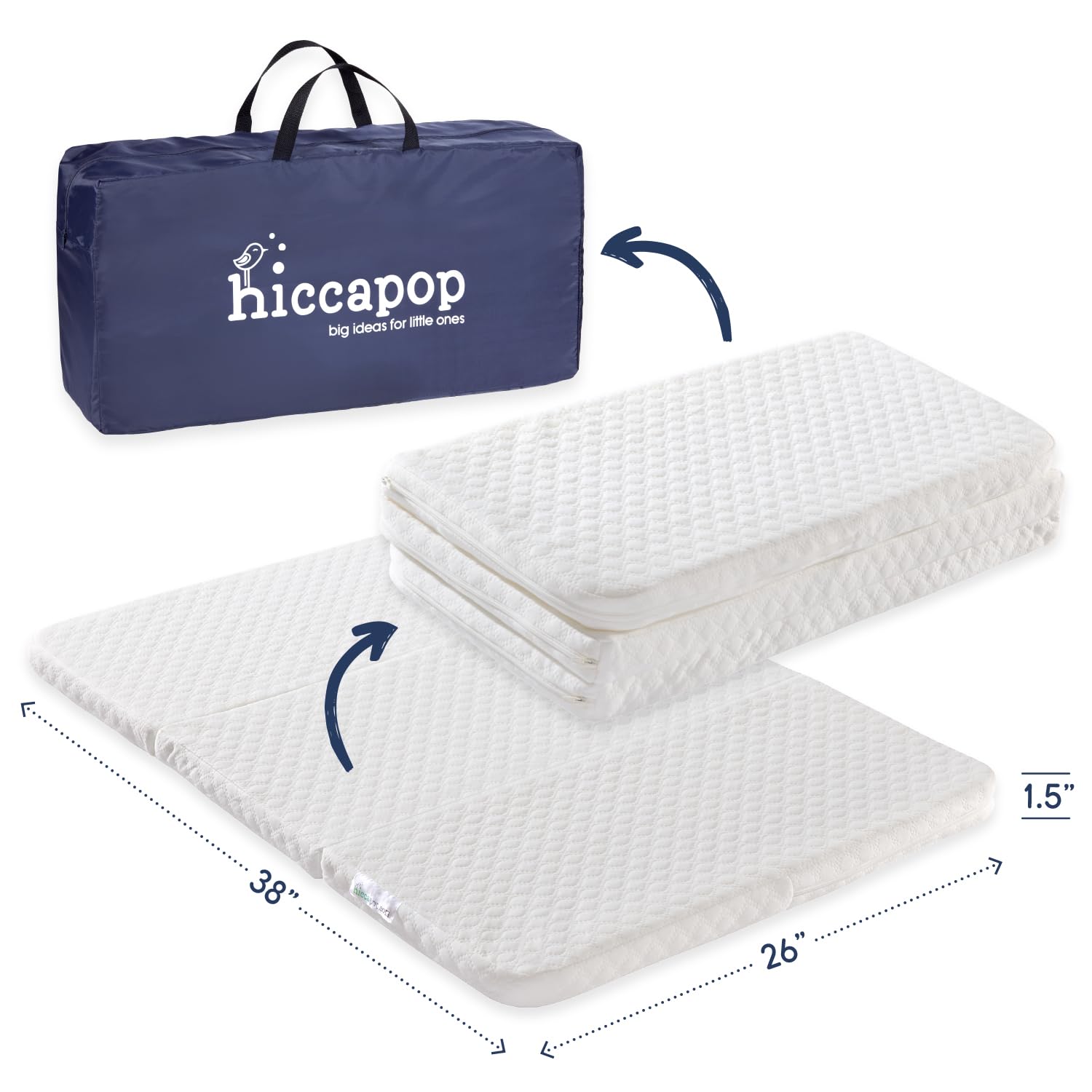 Colchón plegable Hiccapop de tres pliegues para viajes (96,5 x 66,5 x 3,8 cm) con bolsa de transporte