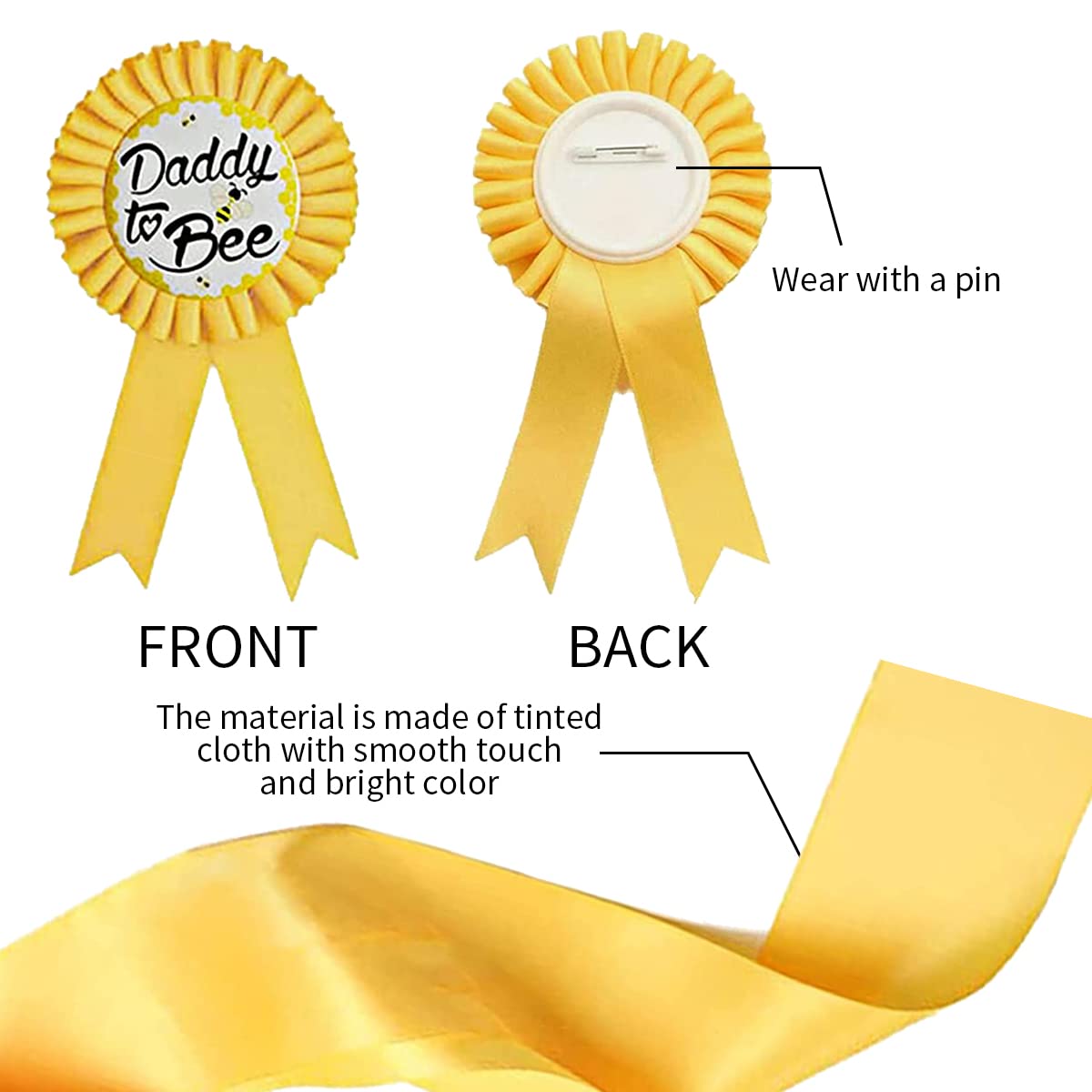 Paquete de 2 insignias amarillas de hojalata para mamá a abeja y papá a abeja