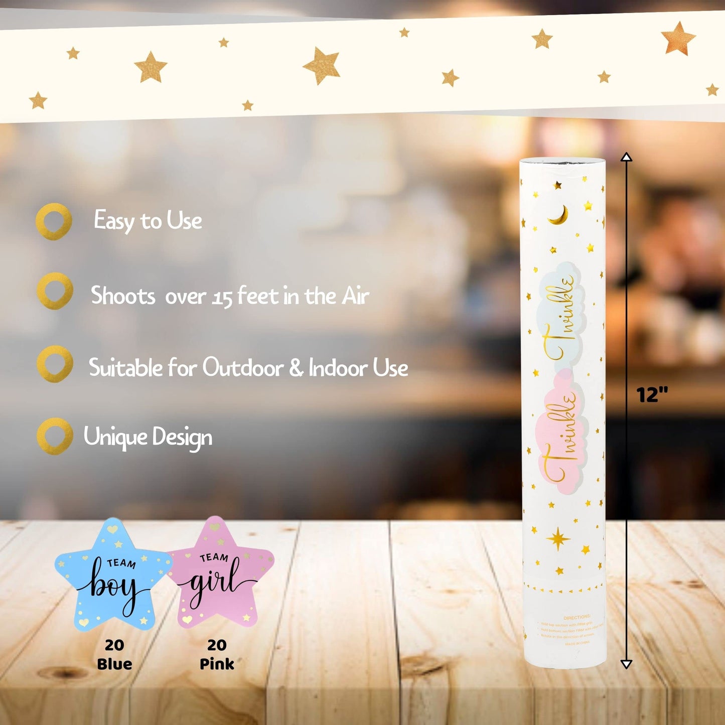 Cañón de confeti para revelación de género, 2 rosados