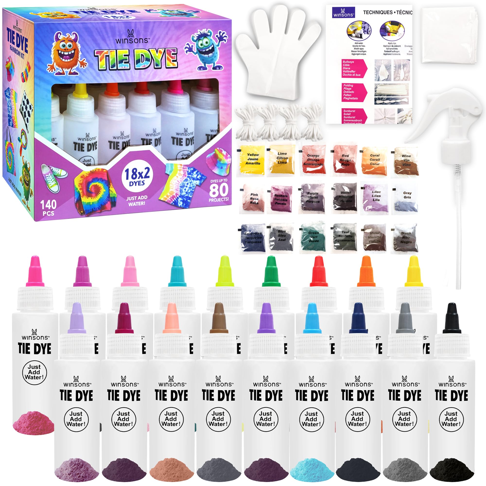 Kit de teñido anudado, set de teñido anudado para niños, 18 colores vibrantes