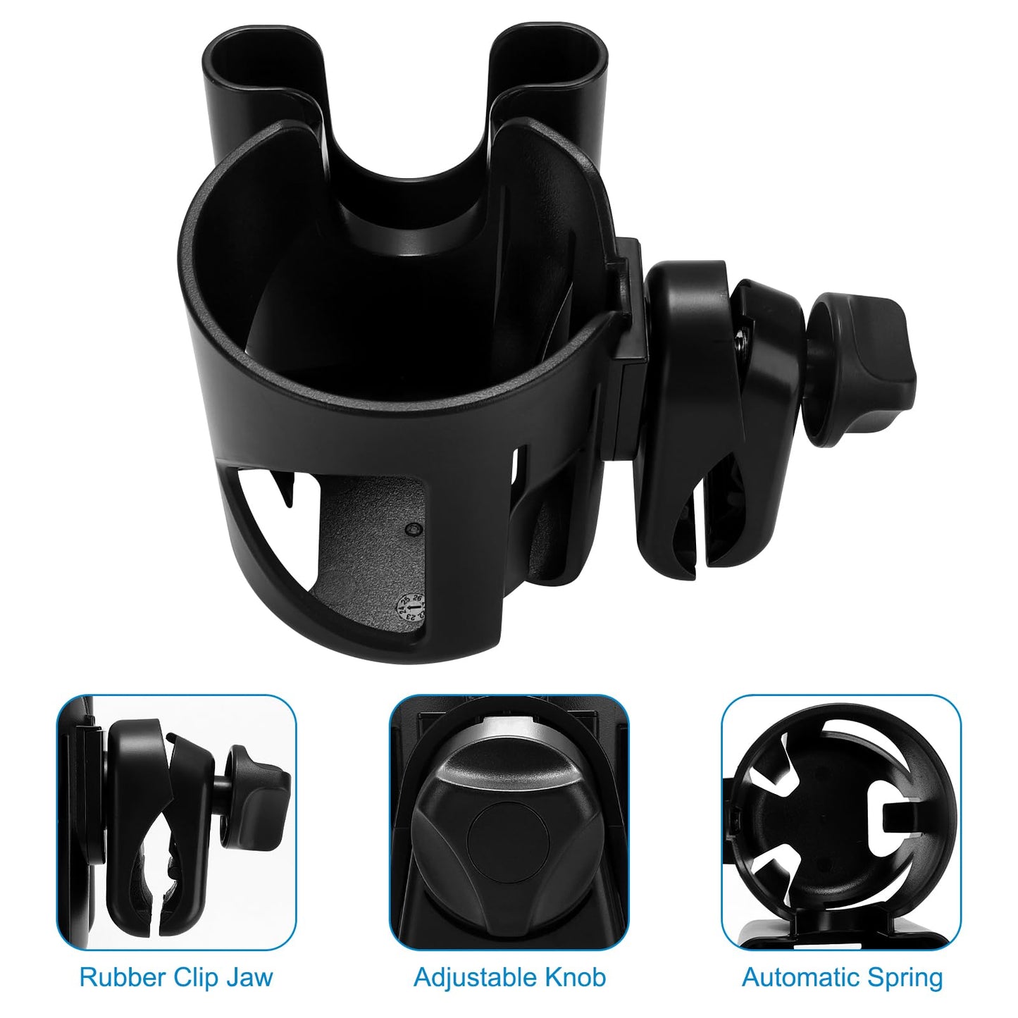 Accmor Portavasos universal, portavasos para cochecito con soporte para teléfono, giratorio de 360°