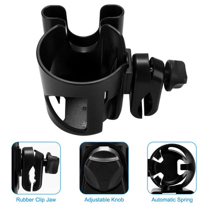 Accmor Portavasos universal, portavasos para cochecito con soporte para teléfono, giratorio de 360°