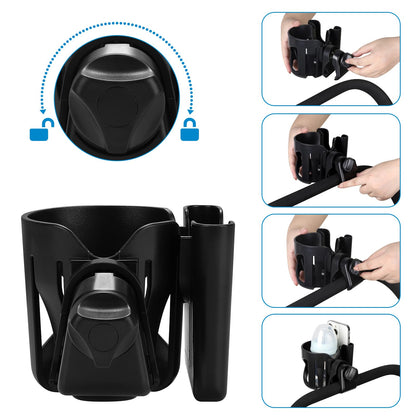 Accmor Portavasos universal, portavasos para cochecito con soporte para teléfono, giratorio de 360°