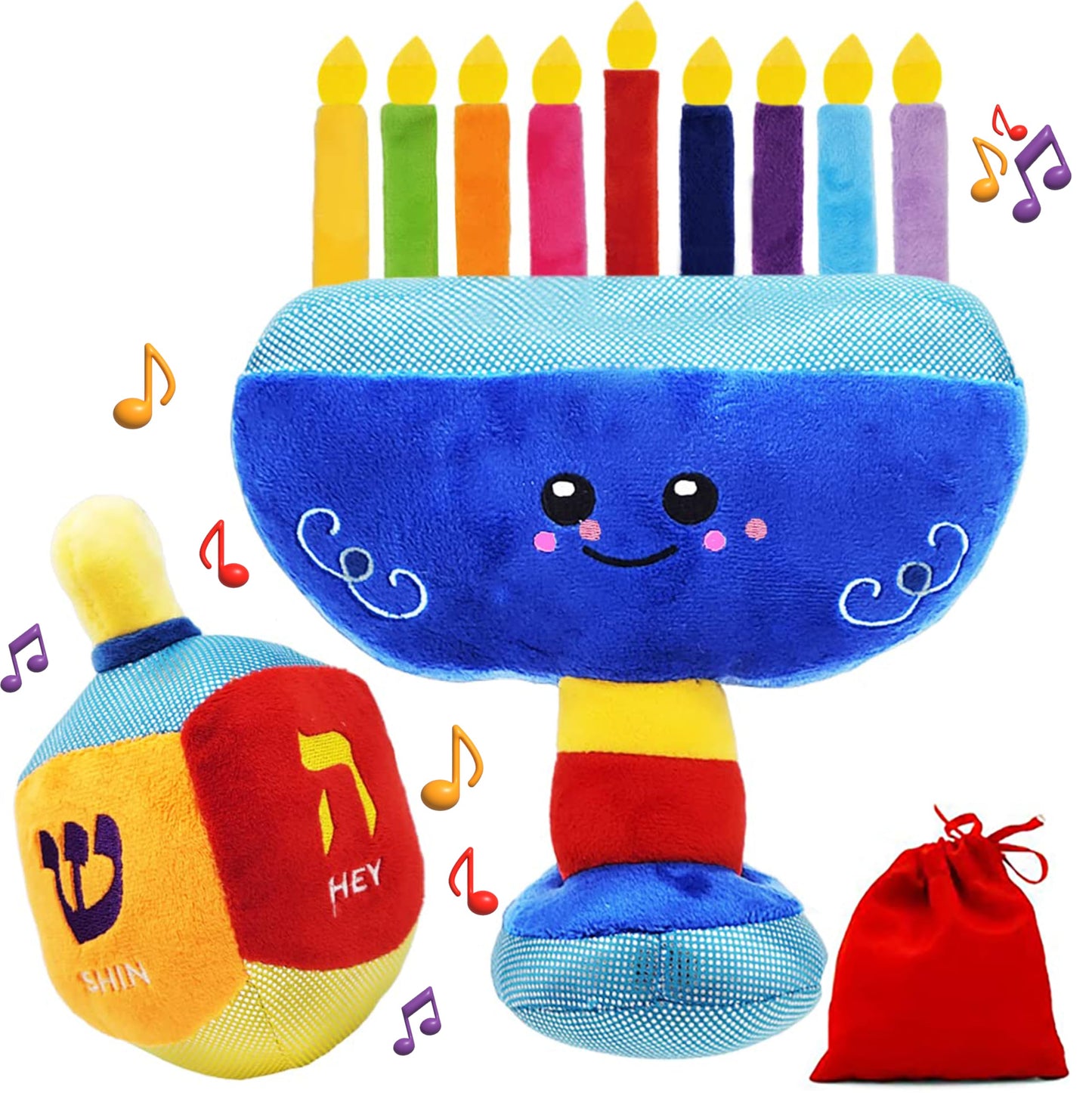 The Dreidel Company Hanukkah Plush Menorah and Dreidel - (conjunto de peluche Dreidel y Menorah Set)