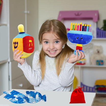 The Dreidel Company Hanukkah Plush Menorah and Dreidel - (conjunto de peluche Dreidel y Menorah Set)