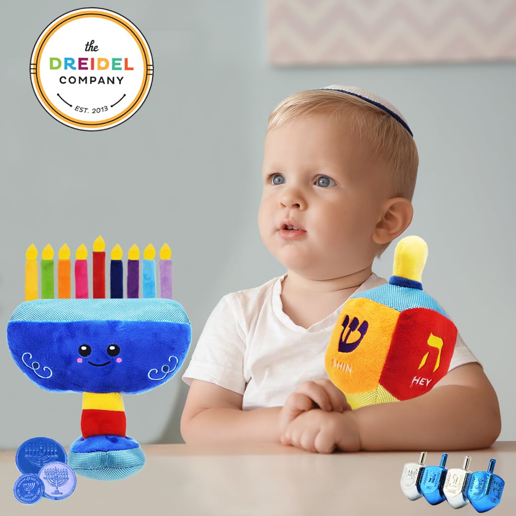 The Dreidel Company Hanukkah Plush Menorah and Dreidel - (conjunto de peluche Dreidel y Menorah Set)