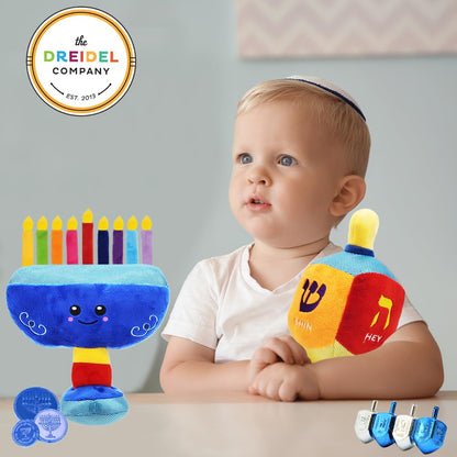 The Dreidel Company Hanukkah Plush Menorah and Dreidel - (conjunto de peluche Dreidel y Menorah Set)