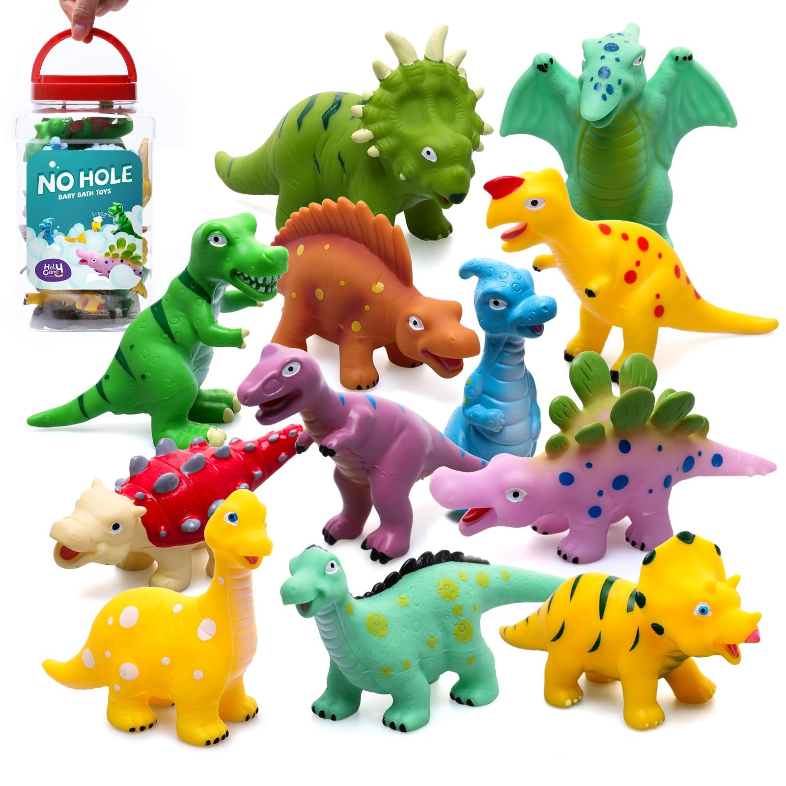 Hely Cancy Juguetes de baño de dinosaurio para bebés sin agujeros, 12 unidades