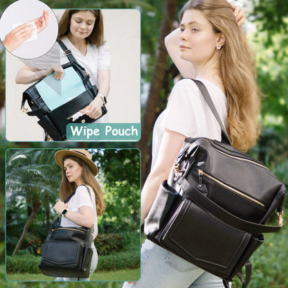 MOMINSIDE - Mochila de cuero convertible para pañales de bebé