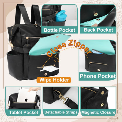 MOMINSIDE - Mochila de cuero convertible para pañales de bebé