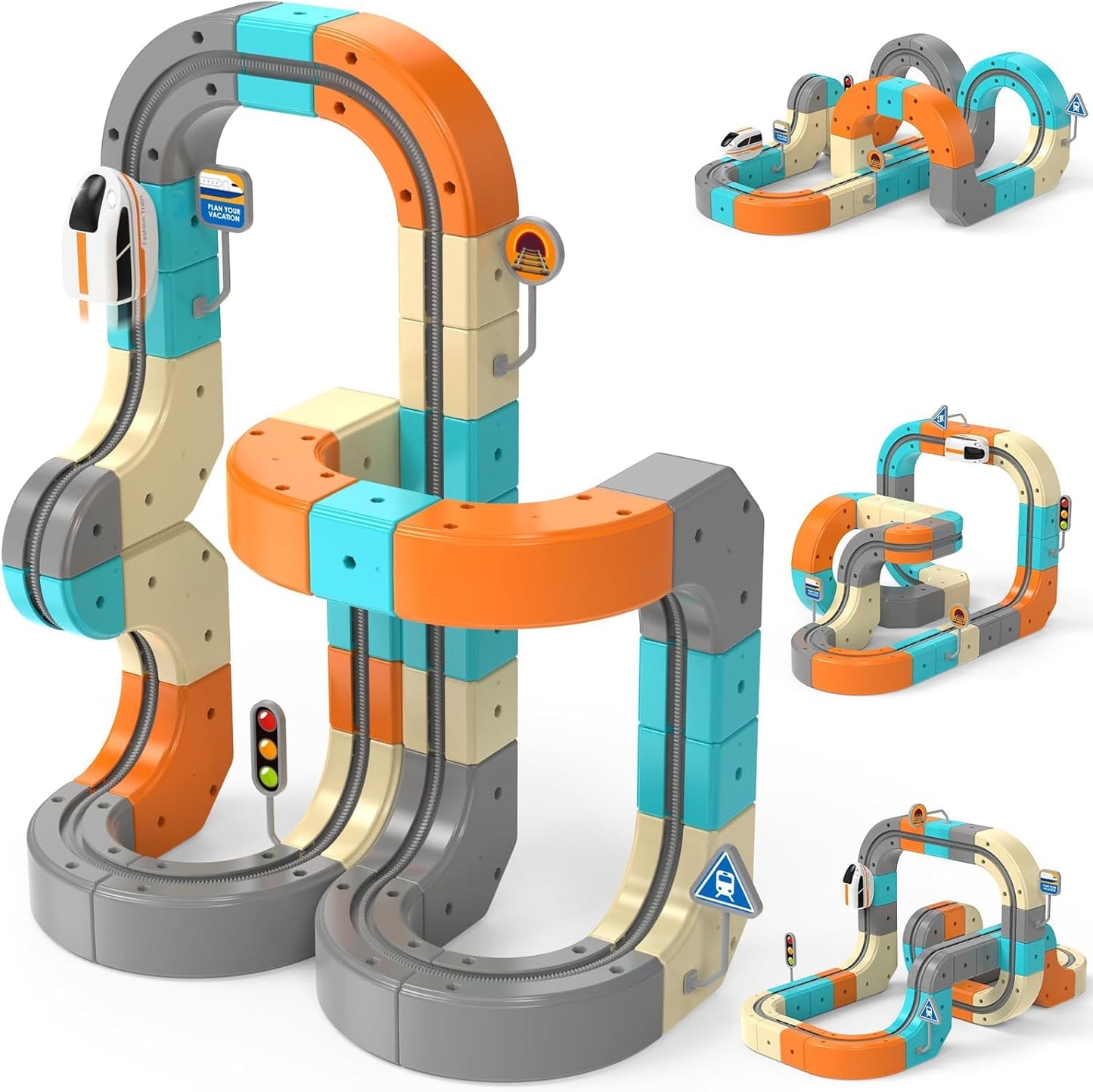 Juego de tren eléctrico 3D con vías, 82 piezas