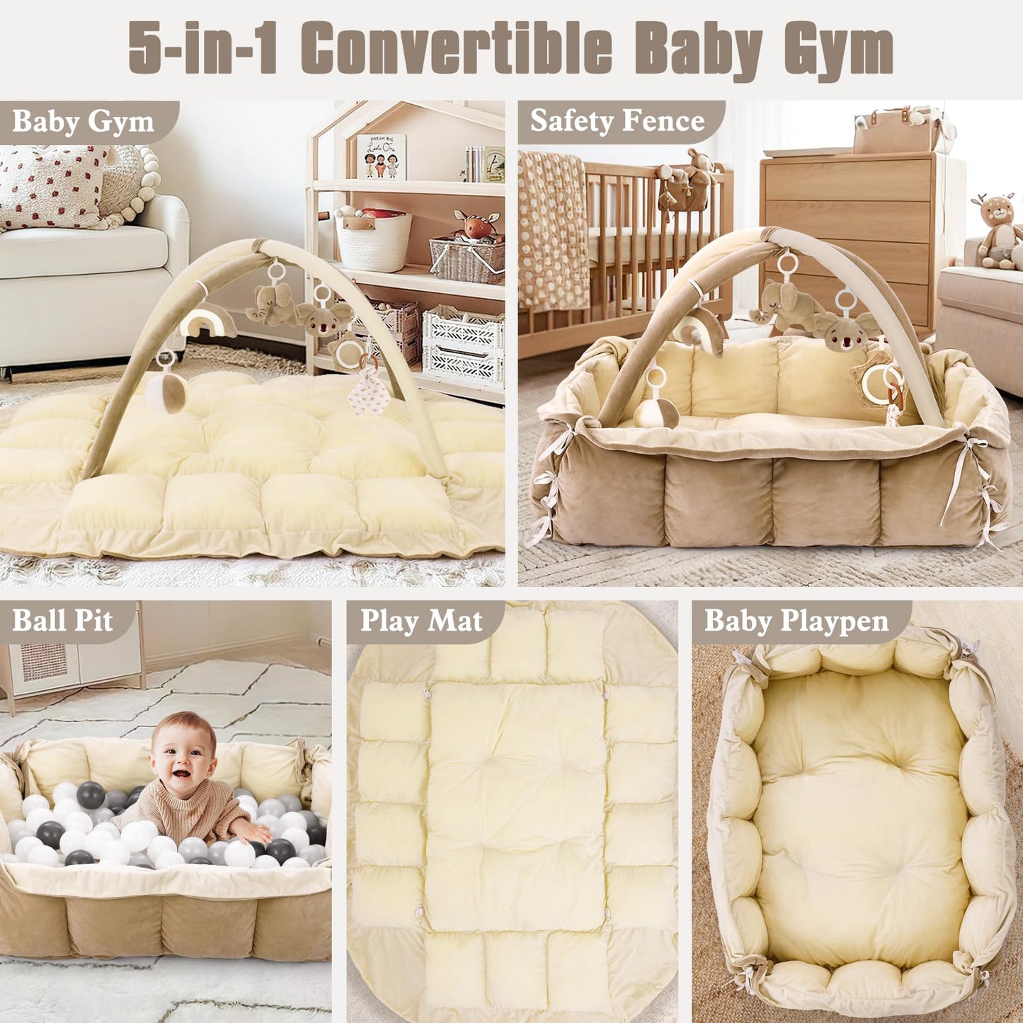 Manta de juegos y gimnasio de actividades de peluche 5 en 1 para bebés