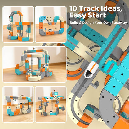 Juego de tren eléctrico 3D con vías, 82 piezas