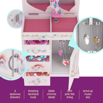 Pretty Me Joyero musical de unicornio para niños, regalos para niñas