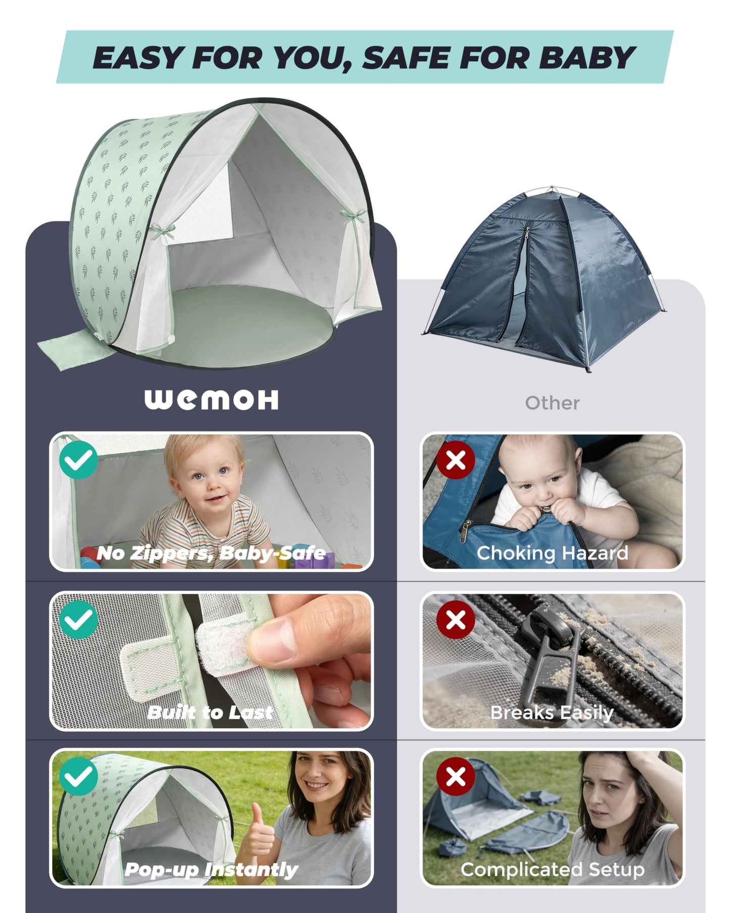 Tienda de campaña de playa para bebé, con protección solar UPF 50+
