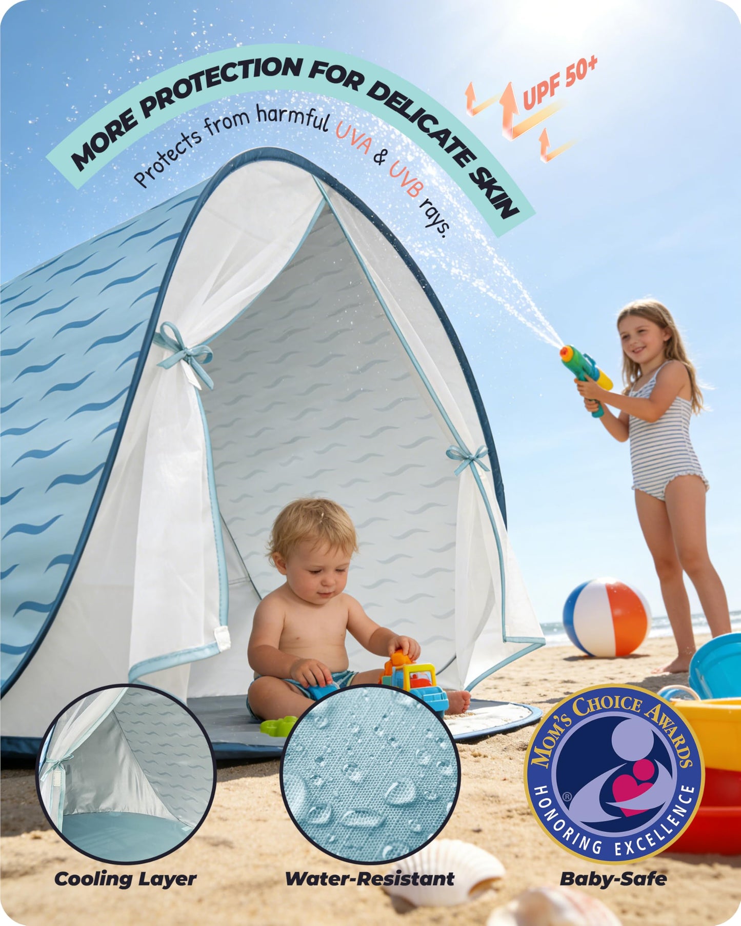 Tienda de campaña de playa para bebé, con protección solar UPF 50+