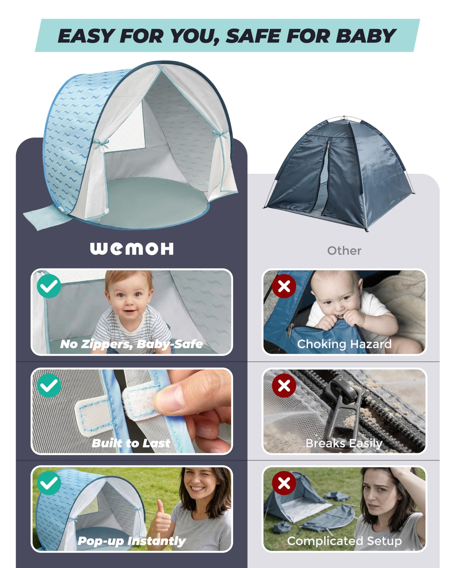 Tienda de campaña de playa para bebé, con protección solar UPF 50+