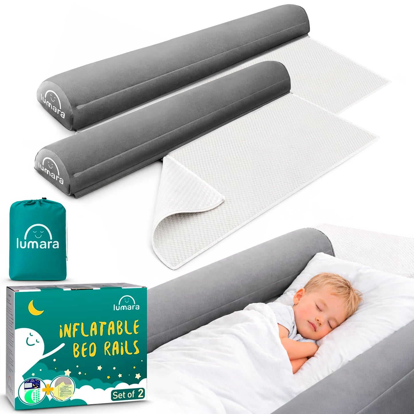 LUMARA Riel de cama inflable para niños de 2 unidades