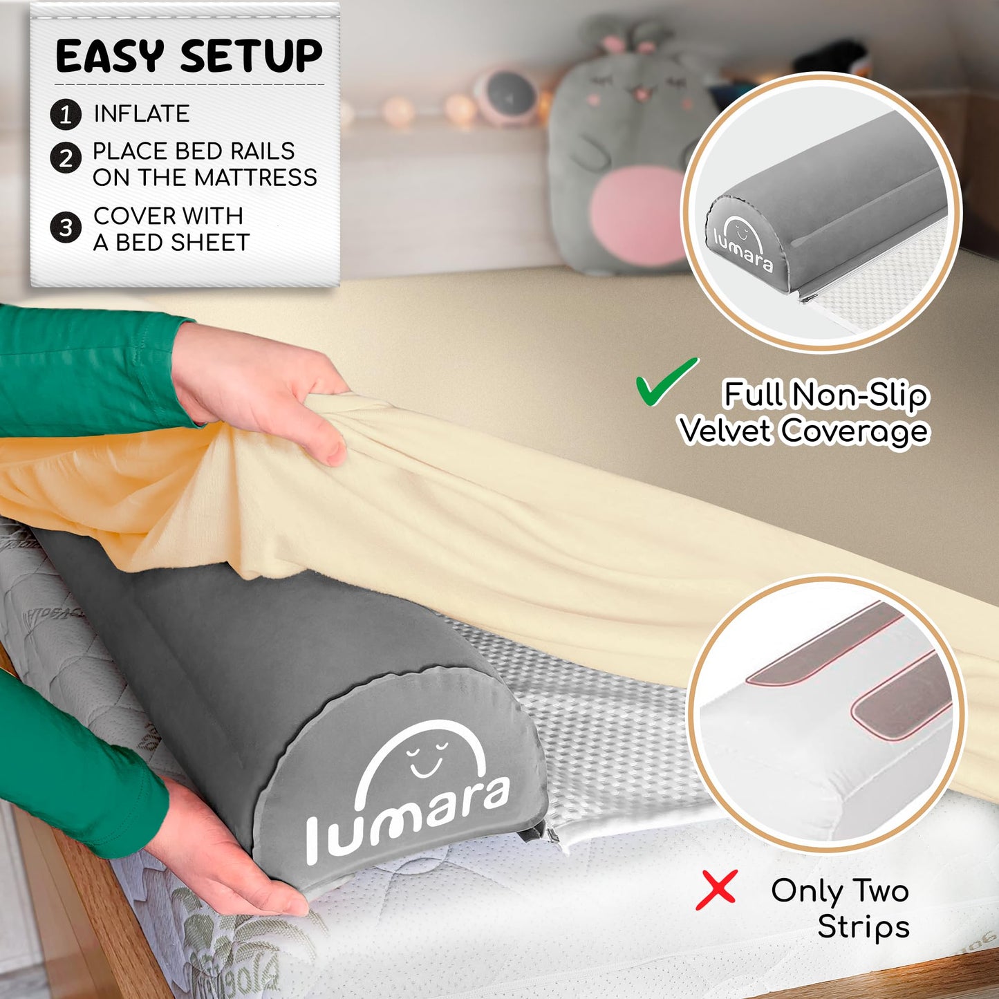 LUMARA Riel de cama inflable para niños de 2 unidades