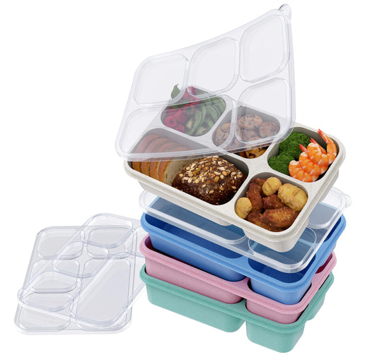 Paquete de 4 fiambreras bento, loncheras de 5 compartimentos