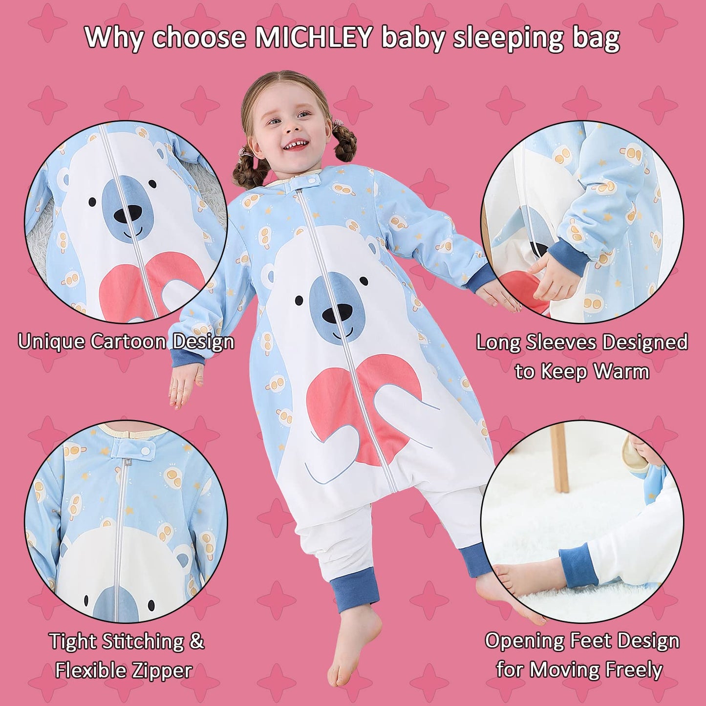 MICHLEY Saco de dormir para bebé, 3-5 años