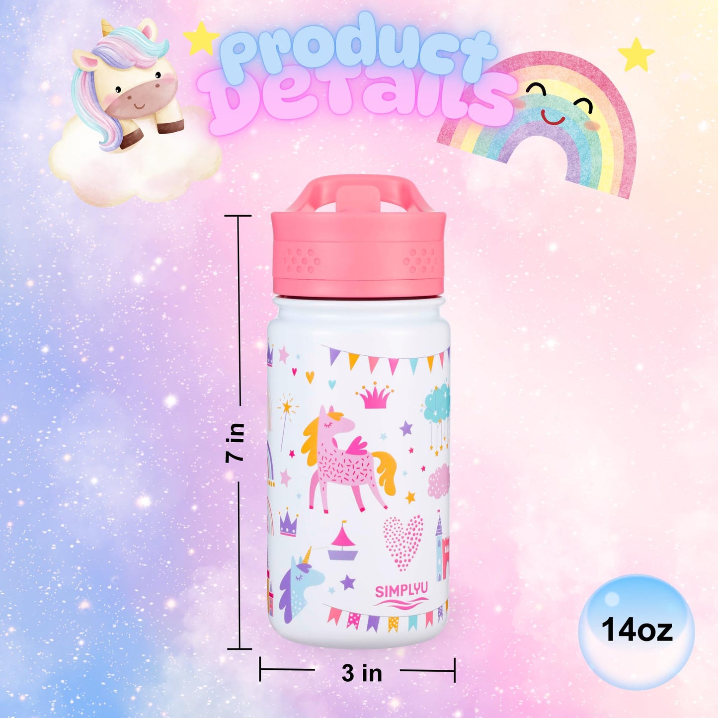 Garrafas de água unicórnio (princesa unicórnio)