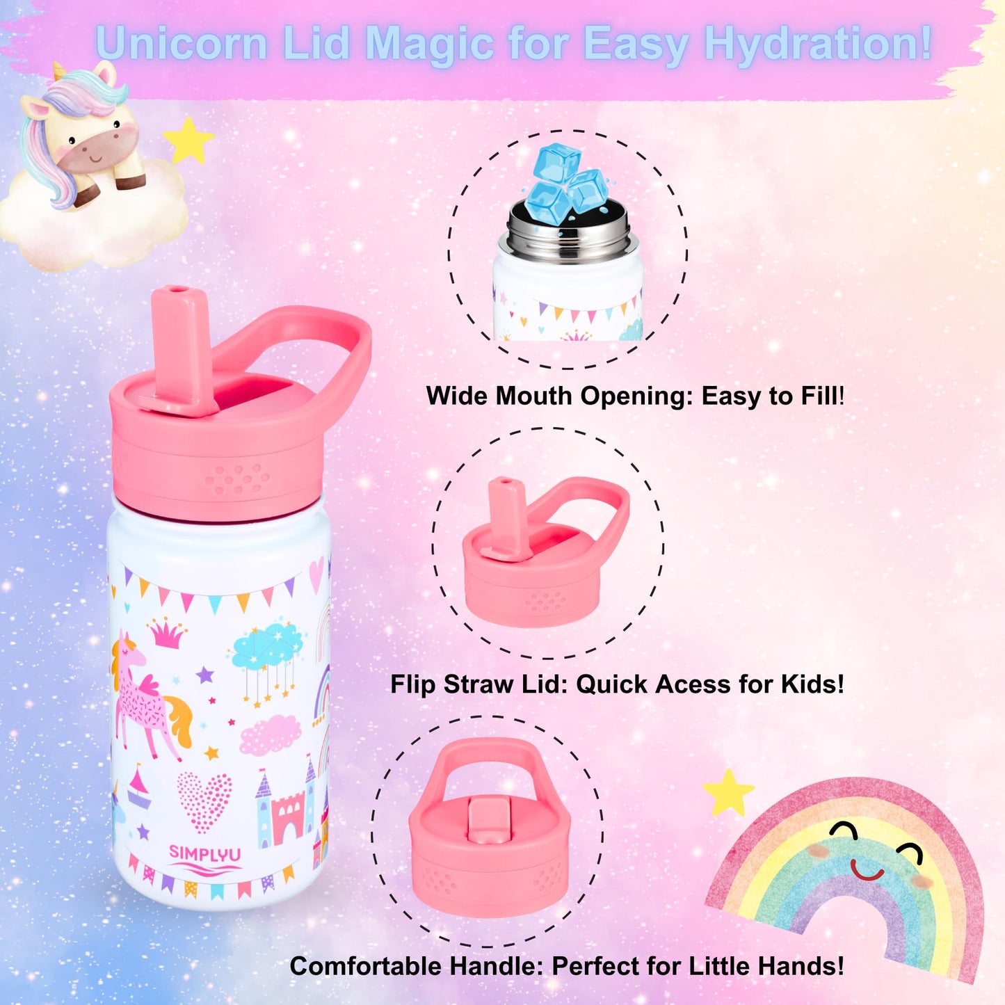 Garrafas de água unicórnio (princesa unicórnio)